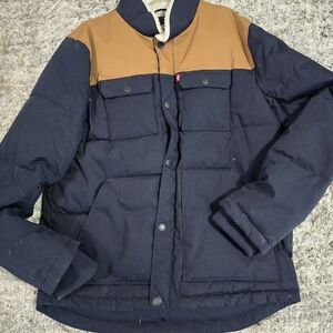 Men's Two-Tone Navy and Tan Puffer Jacket